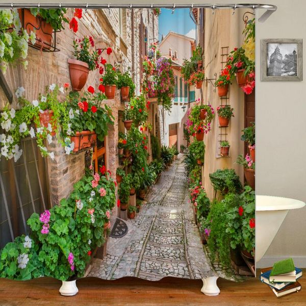 

rural idyllic flowers european garden shower curtain bathroom waterproof 3d printed bath curtains with 10 hooks polyester cloth