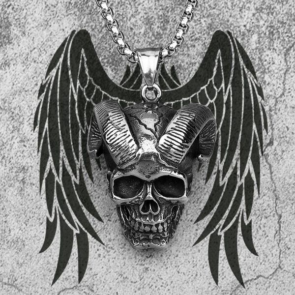 

chains devil satan skull stainless steel men necklaces pendants chain gothic punk for boyfriend male jewelry creativity gift wholesale, Silver