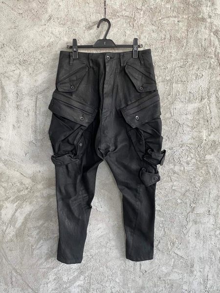 

men's jeans men wax process skinny black cargo, Blue