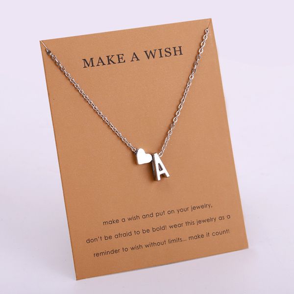 

necklaces pendants initial 26 letter necklace heart women girl's jewelry friendship christmas birthday gift, Silver