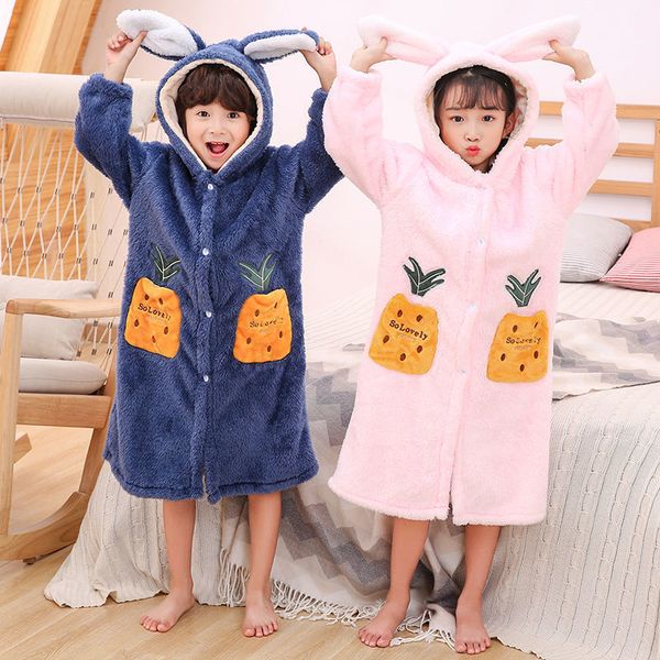 

culottes winter lovely bathrobes kids boys flannel spa robes for girls birthday party girl robe hooded star warm homewear clothes, Blue