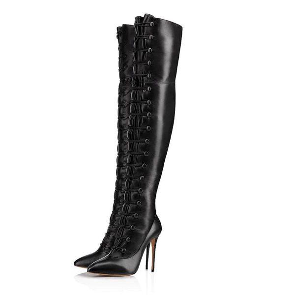 

boots long black pointed toed over the knee high large size elastic fashion women shoes botas femininas heels
