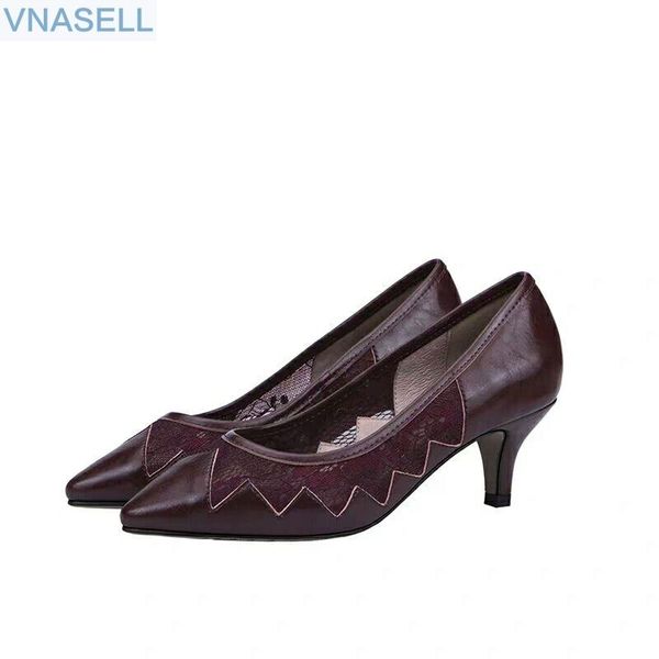 

dress shoes spring summer style pointed thin medium and low heel fairy hollow breathable shallow mouth joker women's single shoe, Black