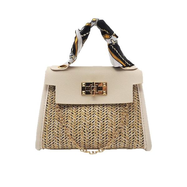 

evening bags luxury crossbody for women straw woven shoulder silk scarf handle clutch bag casual shopping chain handbags
