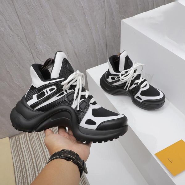 

luxury designer archlight runway casual shoes lace up black white trainer trainers leather sneakers with box