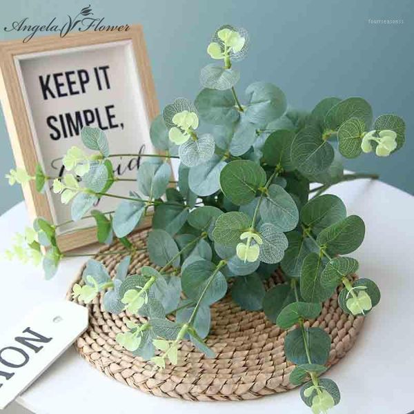 

decorative flowers & wreaths 50cm silk artificial flower green eucalyptus branch home table decor wedding fake arrangement christmas plants1
