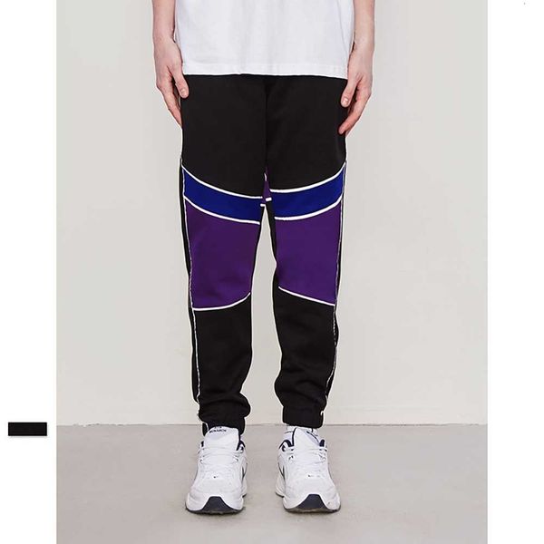 

pants trend track men casual polyester trousers slim patchwork joggers pants man clothing, Black