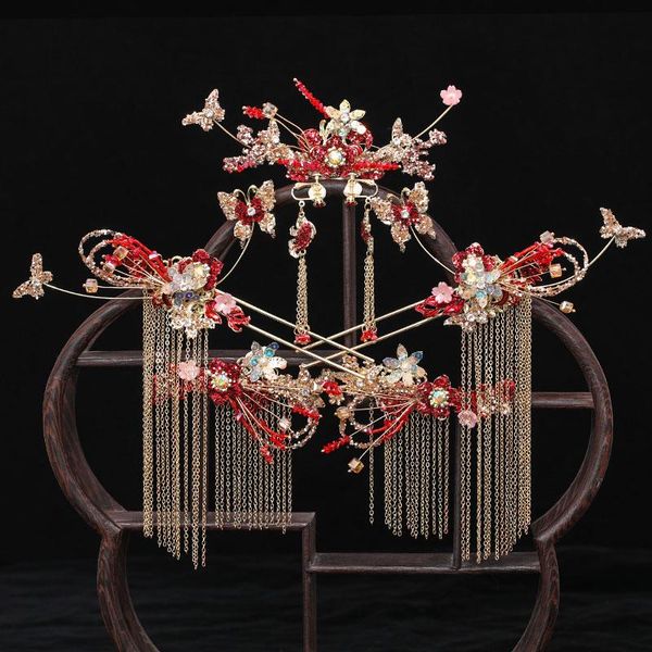 

hair clips & barrettes chinese style headdress ancient costume toasting service bride wedding step shake tassel accessories helh889, Golden;silver