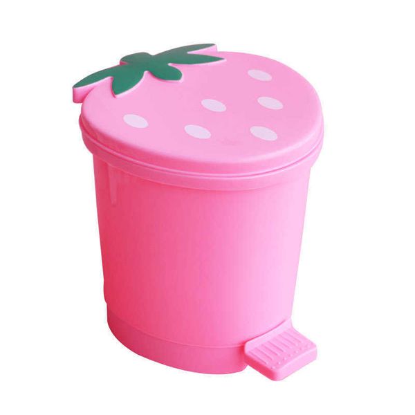 Mini lixo de morango lata para cartoon caseira cartoon pequenas latas de lixo rosa escritório mesa de cozinha mesa de plástico bonito cesta de desperdício 210728