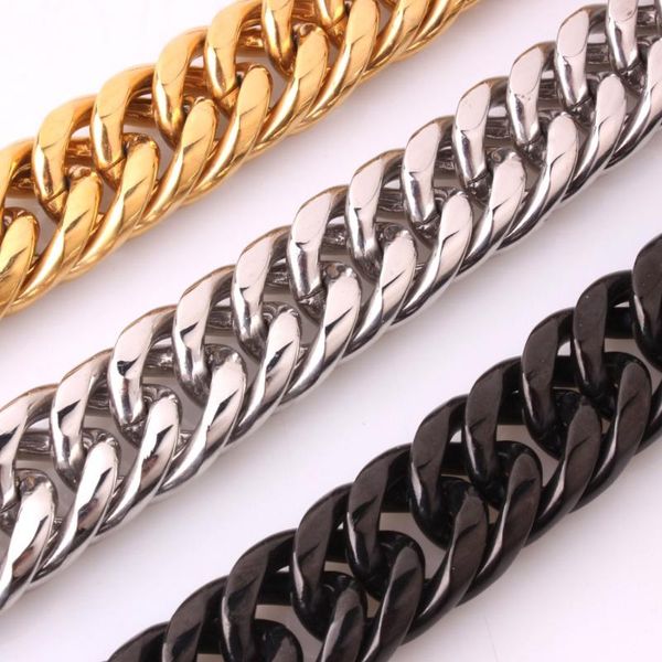

chains custom any length 22mm width heavy thick silver /black/gold color round curb cuban link mens chain 316l stainless steel necklace