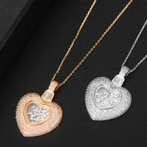 

chains shaky zircon heart pendant necklace jewelry for women girl bridal wedding full shiny cz 2021 necklaces, Silver
