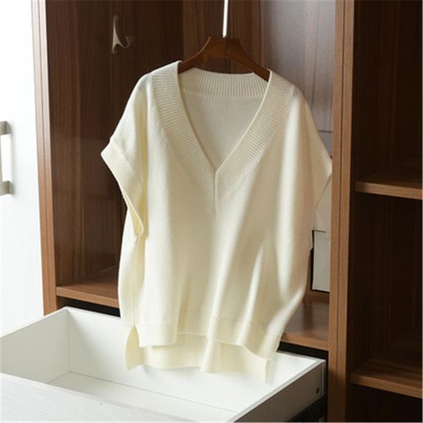 

women's vests 2021 autumn pretty sleeveless v-neck cashmere wool knit vest women loose waistcoat jacket knitted sweater outwear top, Black;white