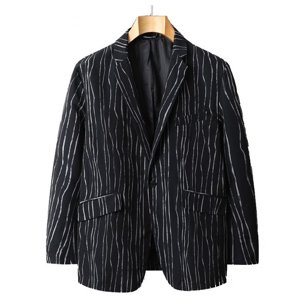 

men's suits & blazers fashions spring everyday life casual suit size large notch lapel jacket unique breasted one button stripe black, White;black