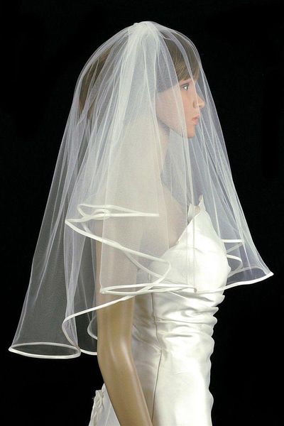 

bridal veils 2 layer wedding veil elbow length ribbon edge, Black
