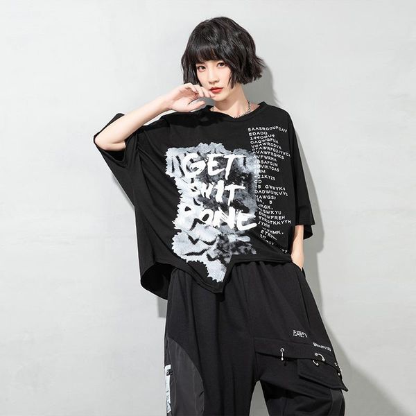 

superaen 2021 summer wear round neck print t-shirt fashion big size irregular streetwear oversized t shirt women's, White