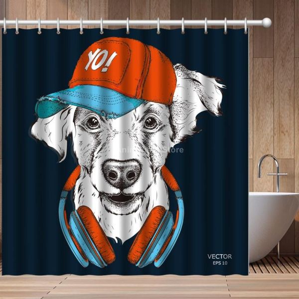 

cool fashion animal dogs cap 3d print shower curtain bathroom set with waterproof hook bath curtains cartoon kids african funny