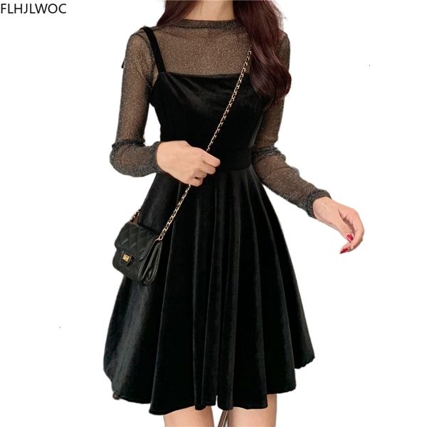 

casual dresses s year date girls womens fashion cute sweet outfits two piece french style little black sheer mesh o1823 a78m, Black;gray