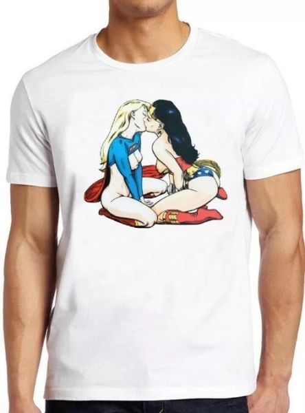 

superhero kissing lesbian pride lgbt cool gift tee t shirt 4323, White;black