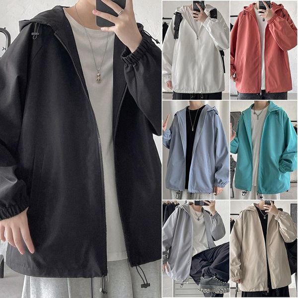 

men's jackets autumn hooded jacket oversized casual windbreaker harajuku solid color men coats clothing, Black;brown