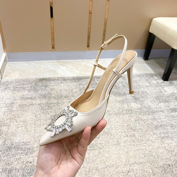 

sandals summer pointed rhinestone buckle stiletto high-heeled bride bridesmaid wedding shoes white party dress wild female, Black