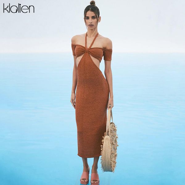 

women summer hollow out backless halter long dress 2021 new fashion office lady street vacation beach dresses, Black;gray