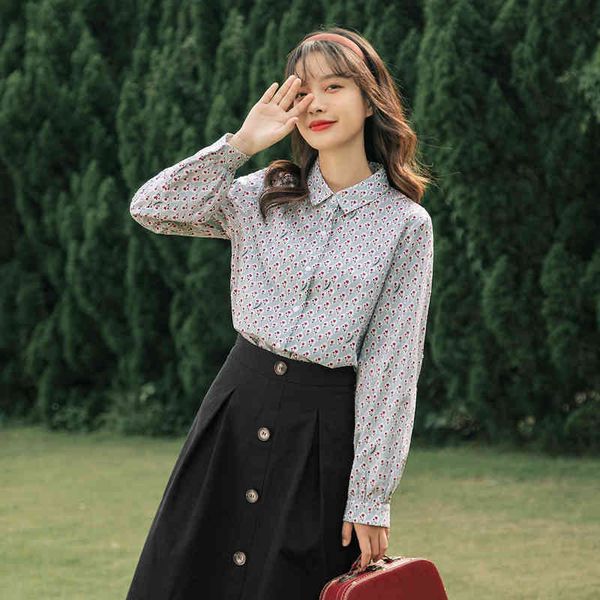 

blouses spring arrival floral outwear vintage versatile pure cotton printed long sleeve women's shirt 2oi5, White