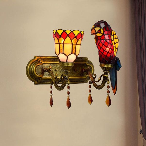 

the parrot wall lamp of bedroom head a bed stained glass retro rural residential el double crystal