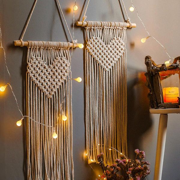 

tapestries heart hand-woven wall hanging bohemian tapestry macrame decor handmade chic wedding decoration boho tapisserie