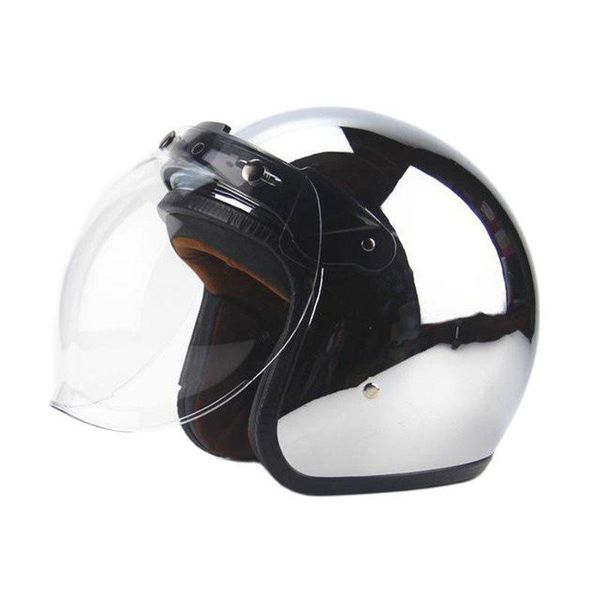Motorradhelme, personalisierter modischer Chrom-Cascos-Capacete-Helm, 3/4-Helm mit offenem Gesicht, Vintage-Scooter-Jet