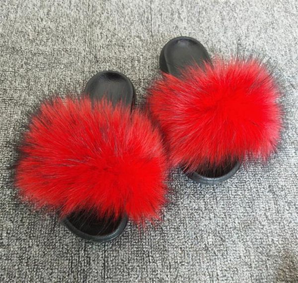 

fluffy faux fur slides women slippers indoor shoes raccoon flip flops furry fake flat, Black