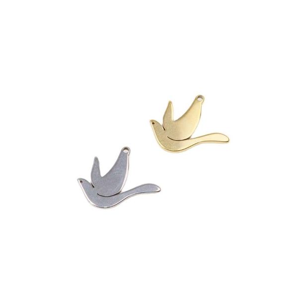 

charms 10pcs 15mm wholesell stainless steel pretty peace dove diy anklets earrings 18g gold unfading colorless 2 colors, Bronze;silver