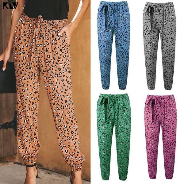 

women's pants & capris klv women leopard print harem slim long with pocket drawstring casual loose trousers, Black;white