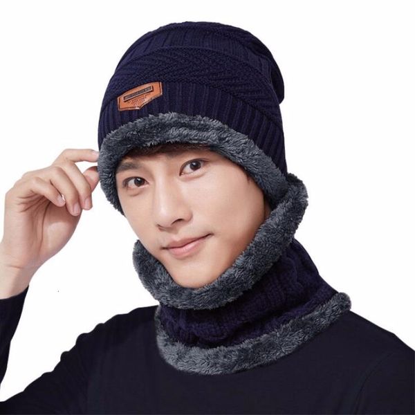 

wide brim hats wool balaclava knitted hat scarf cap neck warmer winter for men women skullies beanies super warm fleece mask dad n, Blue;gray