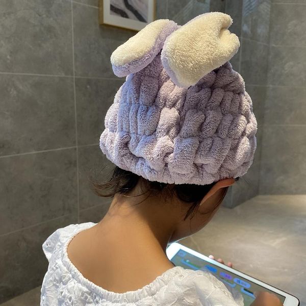 

towel women rapid drying hair coral fleece head wrap with ears shower