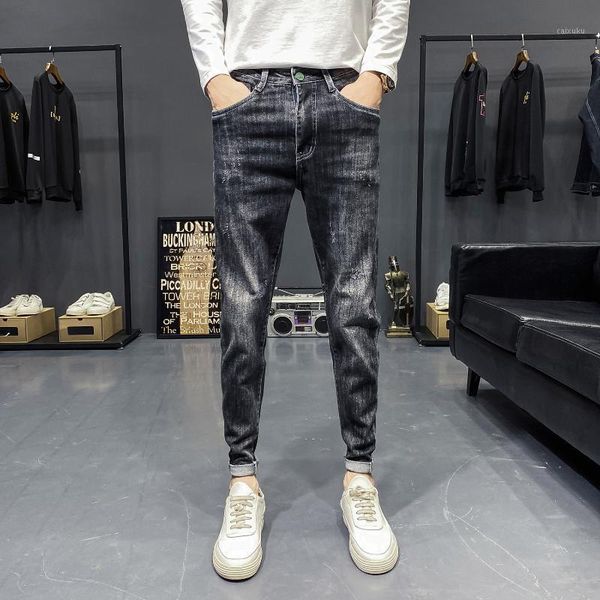Jeans masculinos 2021 outono cara social coreano estilo magro fita stretch skinny plus size casual moda homens 5119 p65