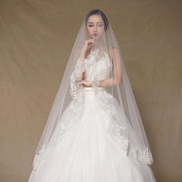 

bridal veils lightin the box one-tier lace applique edge wedding veil cathedral 53 embroidery tulle, Black