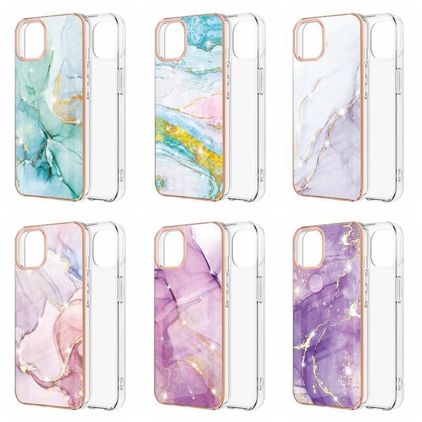 Bling Chromed Marble Soft Imd TPU чехлы для iPhone 14 13 12 11pro Max Golden Line Fashion Natural Granite Stone Rock Teple Phone Cover