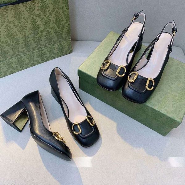 

heels women shoes buckle sandals square toes heel wedding sandal with box, Black