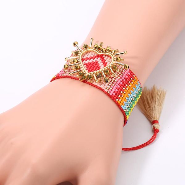 

charm bracelets rttooas rainbow heart women miyuki beaded bracelet fashion jewelry handmade couples gifts 2021 arrival, Golden;silver