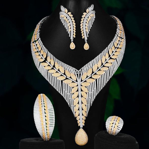 

earrings & necklace blachette brand 4 pcs luxury cz for women bride wedding jewelry dubai long bangle ring fashion, Silver