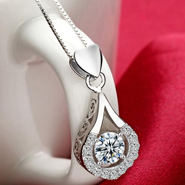 

pendant necklaces women twinkling heart waterdrop stone sterling necklace, Silver