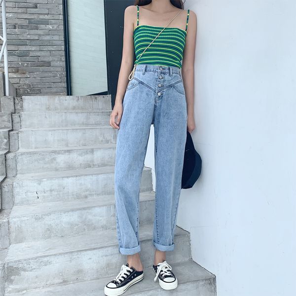 

2011GUUZYUVIZ Light Blue Jeans Woman High Waist Denim Ladies Jeans Trousers Plus Size Jeans Pants Vinatge Cotton Korean 2021