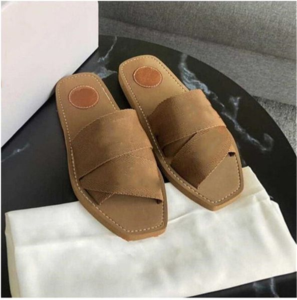 

2022 women sandals woody mules brand slipper slide sandal lady lettering fabric outdoor leather sole slides flip flops, Black