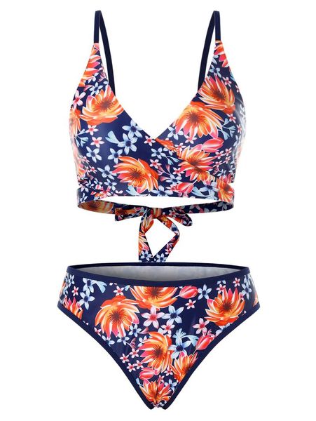 

one-piece suits plus size floral print wrap bikini swimsuit