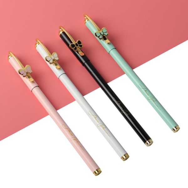 

gel pens 4pcs/lot genkky metal the butterfly pen black oil 0.5 student office agpw9501 pattern fashion bow series quality unisex