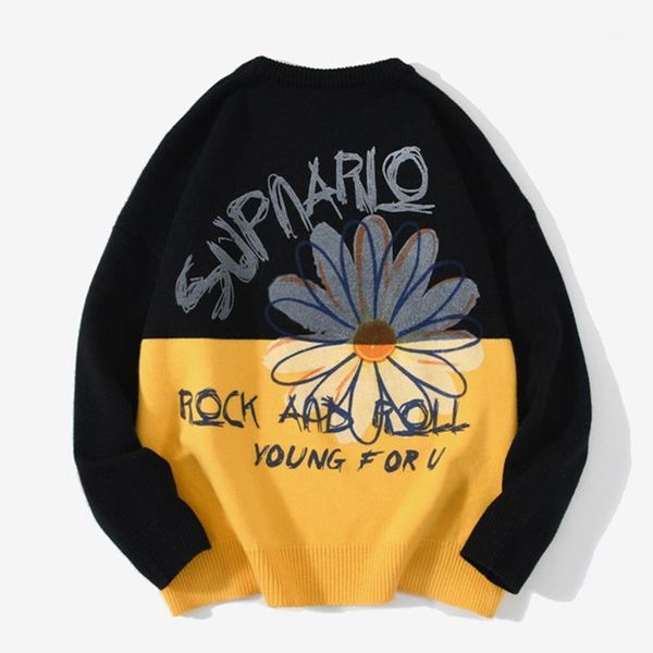 

daisy print women knitwear sweater autumn harajuku casual oversize 2021 hip hop streetwear womens clothing loose women's sweaters, White;black