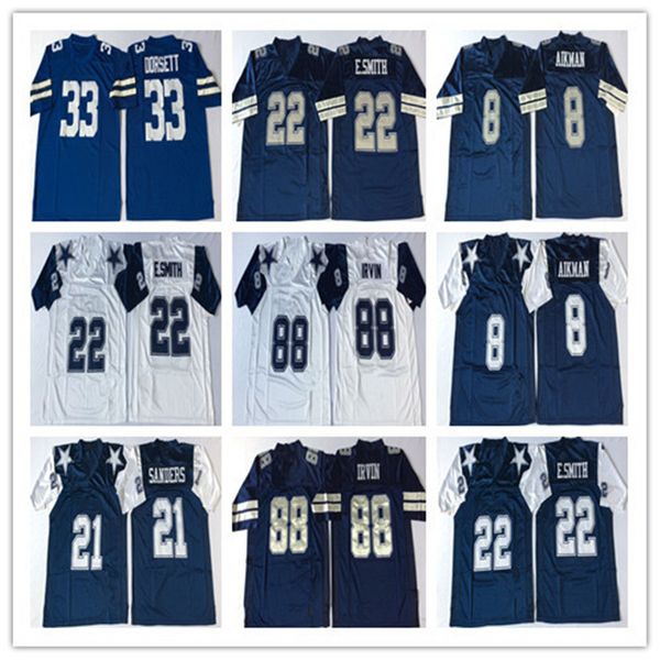 

ncaa vintage 21 deion sanders emmitt smith 8 troy aikman dorsett irvin 12 roger staubach 54 r. white football jersey, Black;red