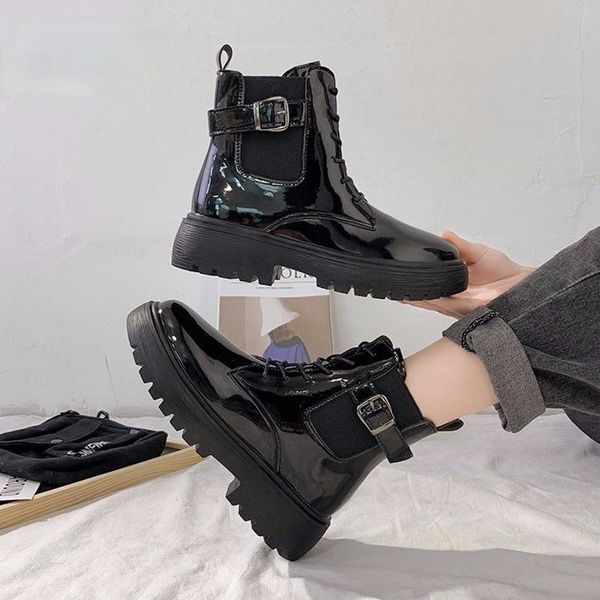 

boots 2021 autumn winter fashion round toe female students black short british fan wild retro tide