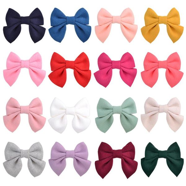 

20color 2pcs/lot cotton baby solid color hair bows with clip for kids girls children handmade hairpins headwear accessories, Slivery;white