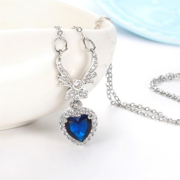 

women necklace sea heart sweet romantic silver plated color with blue shaped zircon gift for girlfriend pendant necklaces
